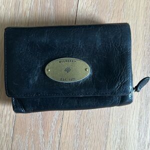 Mulberry Black Leather Wallet with Gold Accent
